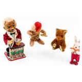 Vintage Rosko Tin Litho Toy & 3 Wind Up Toys