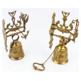 2 Antique Brass Wall Mount Catholic Church Bells