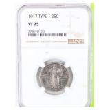 Coin 1917 Type 1 Standing Liberty Quarter NGC VF25