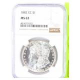 Coin 1882-CC Morgan Silver Dollar NGC MS63