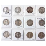 Coin 12 Walking Liberty Half Dollars Good to VF