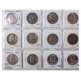 Coin 12 Franklin Half Dollars Very Good to BU