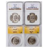 Coin 4 Certified Franklin Half Dollars 1950