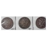 Coin 3 Morgan Silver Dollars 1879, 1880-O, 1890-S