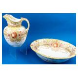 Antique English Porcelain Pitcher and Wash Basin