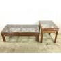 Rattan Glass Top Coffee & End Table Pair