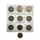 10 Franklin Half Dollars 1949-1963