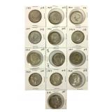 13 90% 1964 Silver Kennedy Half Dollars