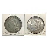 2 1921 Morgan Dollars