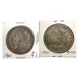2 1921 Morgan Dollars
