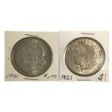 2 1921 Morgan Dollars