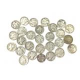 28 Silver Coins, mostly Mercury Dimes