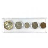1955 Year Coin Set; 5 Coins Cent through Half