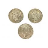 3 Peace Dollrs: 1924, 1923-S and 1934