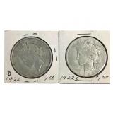 2 1922 Peace Dollars