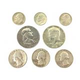 Silver; Franklin & Kennedy Half, 3 Qtrs, 3 Dimes