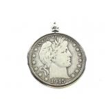 1915 D Barber Half Dollar in Bezel; VG/F