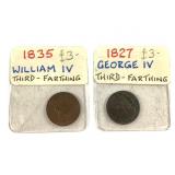 1827 and 1835 GB 1/3 Farthing