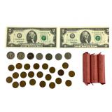 Lot of US Coins and Bills