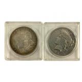 1921 Morgan $ and 1922-S Peace Dollars