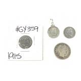 3 Barber Dimes: 1915, 1916 in Bezel, 1911, and
