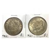 2 1921 Morgan Dollars