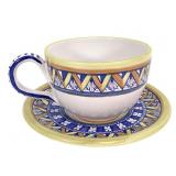 Majolica Ceramic Lg Saucer & Cup Signed Snyder