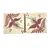 Hand Painted Bird Tiles Antique