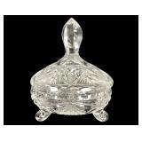Cut Crystal Footed Cand Dish w Lid Star Design