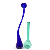 Etch Signed Long Neck Bud Vases