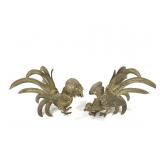 MCM Brass Sculptures Pair Of Fighting Roosters