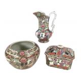 Asian Hand Painted 3 Ceramics Gilt Rose Medallion
