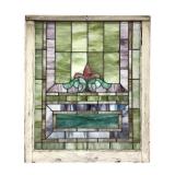 Leaded Stained Slag Glass Fleur De Lis Window
