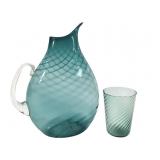 Etch Signed Blown Glass Pitcher And Glass