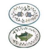 Majolica Ceramic Signed Snyder 2 Oval Fish Platter
