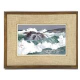 Ken More Oil on Board Impasto Painting Titled Surf