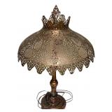 Pierced Brass Middle Eastern Lamp Shade Wood Base