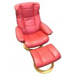 Red Leather Ekormes Swivel Chair & Ottoman