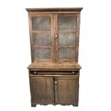 Primitive Step Back Pantry Cabinet w Punched Tin