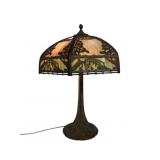 Early 20thC Slag Glass Panel Overlay Table Lamp