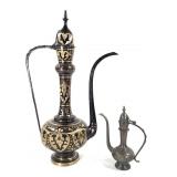 Etched Surahi Pitchers 1 Lg. Brass & Black 1 Grey