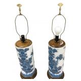Chinese Style Blue & Gold Floral Table Lamps