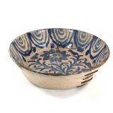 Antique Staple Repaired Stoneware Flow Blue Bowl