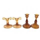 Fostoria Amber Glass Candle Holders +