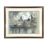 Glenn Henshaw Pastel Maritime Harbor Scene