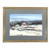 Clenna Perkins Watercolor Barn in Winter 1989
