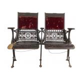 Antique Cast Iron Theatre Chairs w Folding Seats