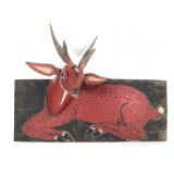 Three Dimensional Carved Polychrome Deer Folk Art