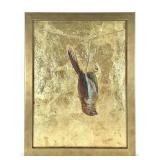 Betsy Stirratt Oil, Gold Leaf Bird, 20th C Framed