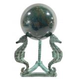 Bloodstone Sphere With Bronze Seahorse Stand